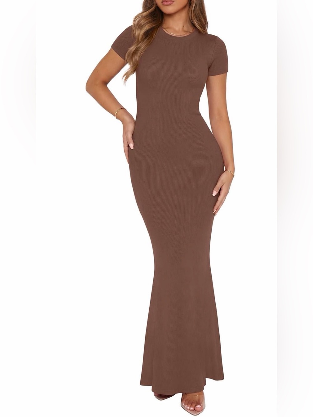 Women's Basic Summer Casual Lounge Long Dress Elegant Short Sleeve Crew Neck